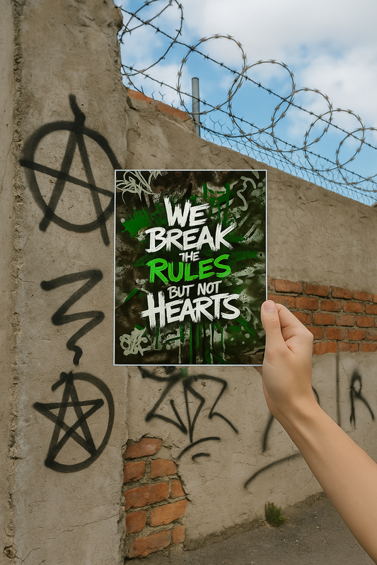 Unleash Your Inner Rebel with Our "We Break the Rules But Not Hearts" Poster